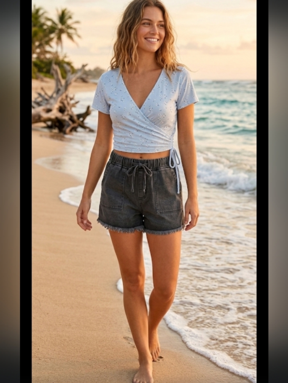 #36 - Hollister Light Blue Floral Wrap Top, Large
